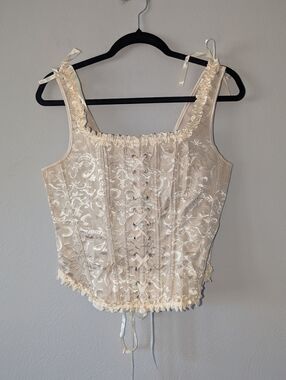 L No Brand Cream Jacquard Lace Front & Back Corset